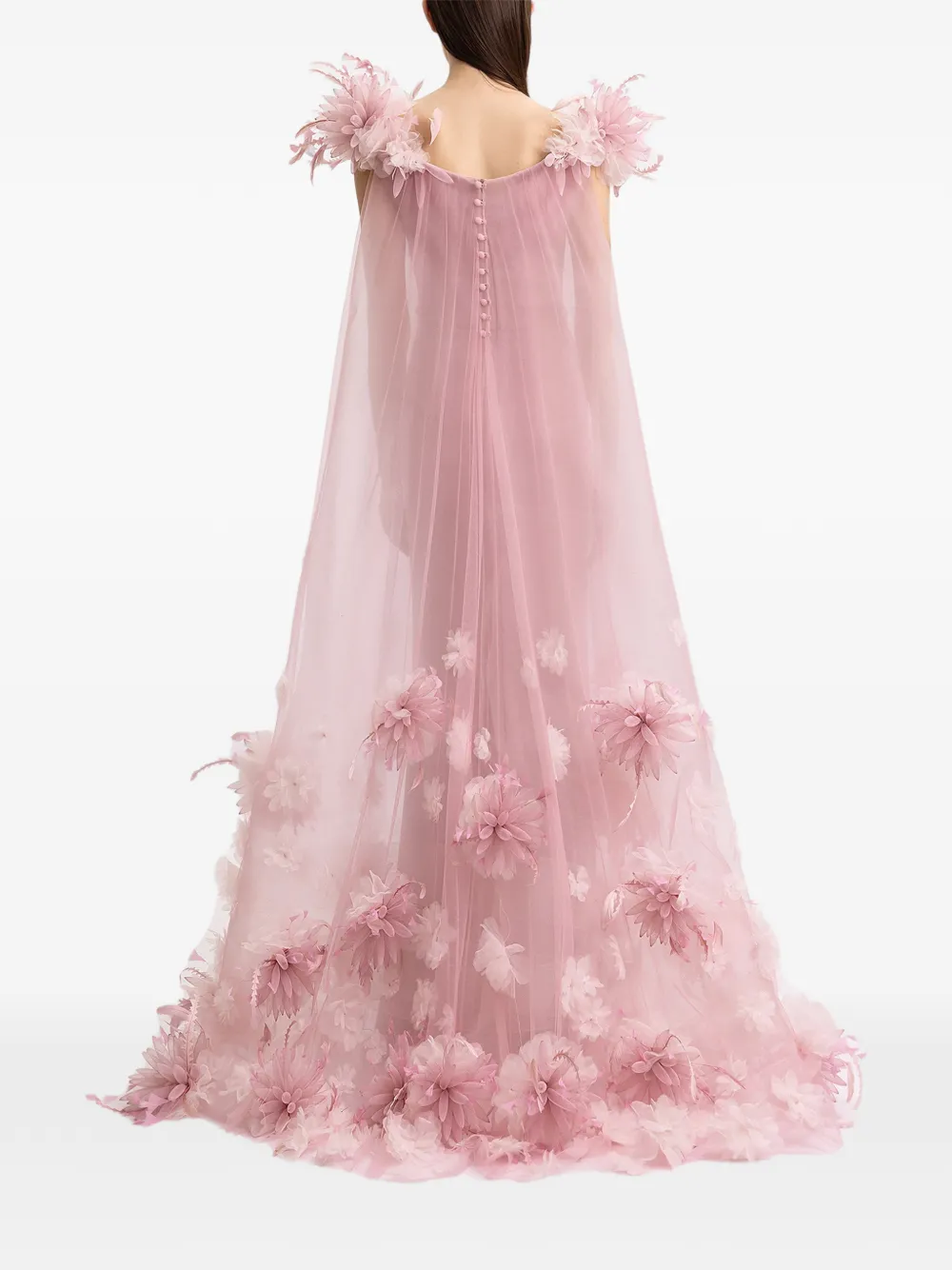 Gemy Maalouf Jurk met capedetail en bloemen-applicatie Roze