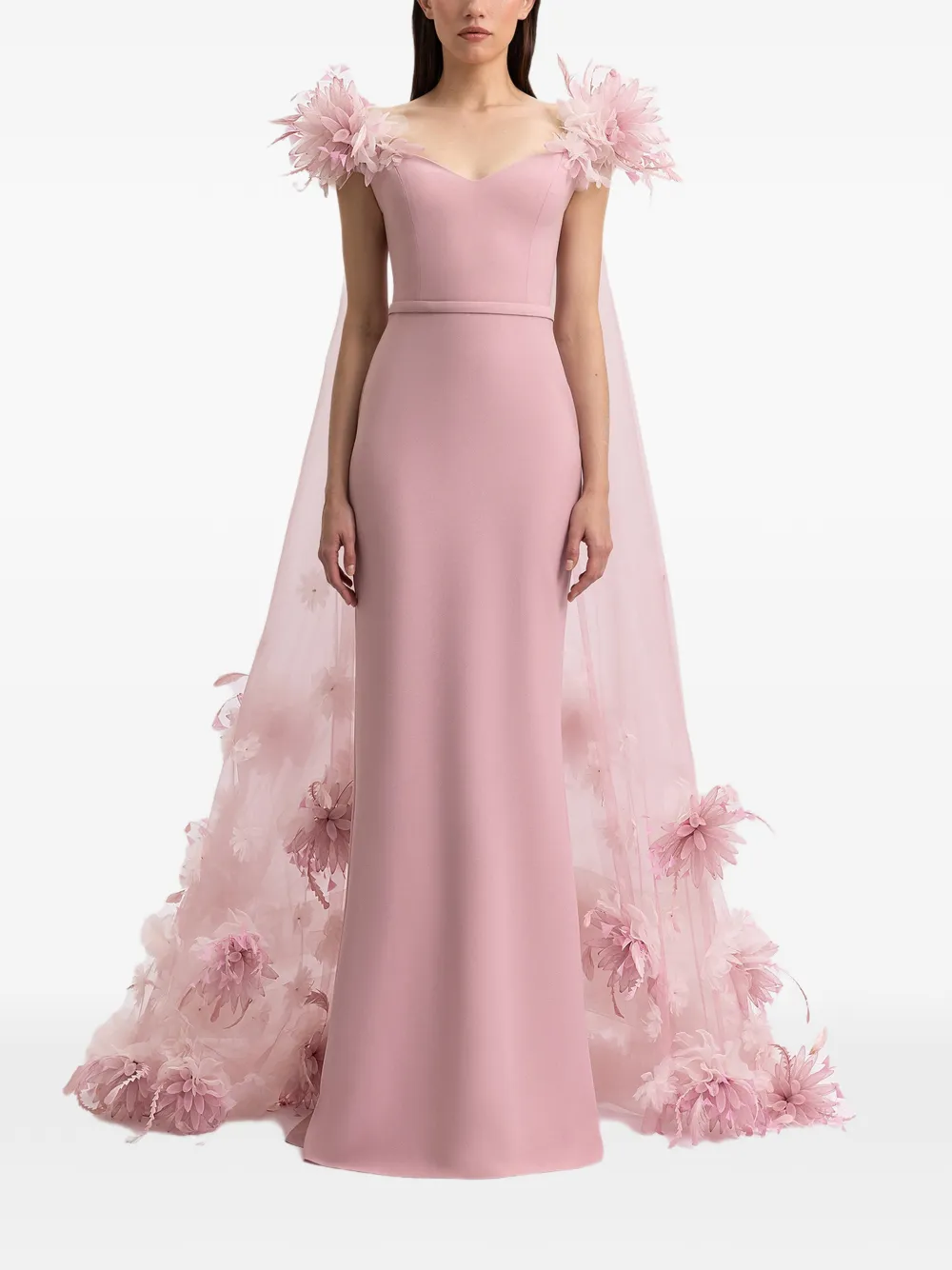 Gemy Maalouf floral-applique cape-detail dress - Pink