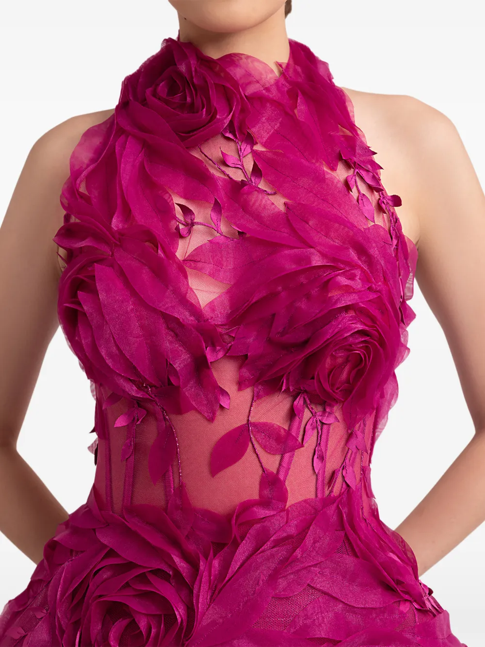 Gemy Maalouf Halterjurk met bloemenpatch Roze