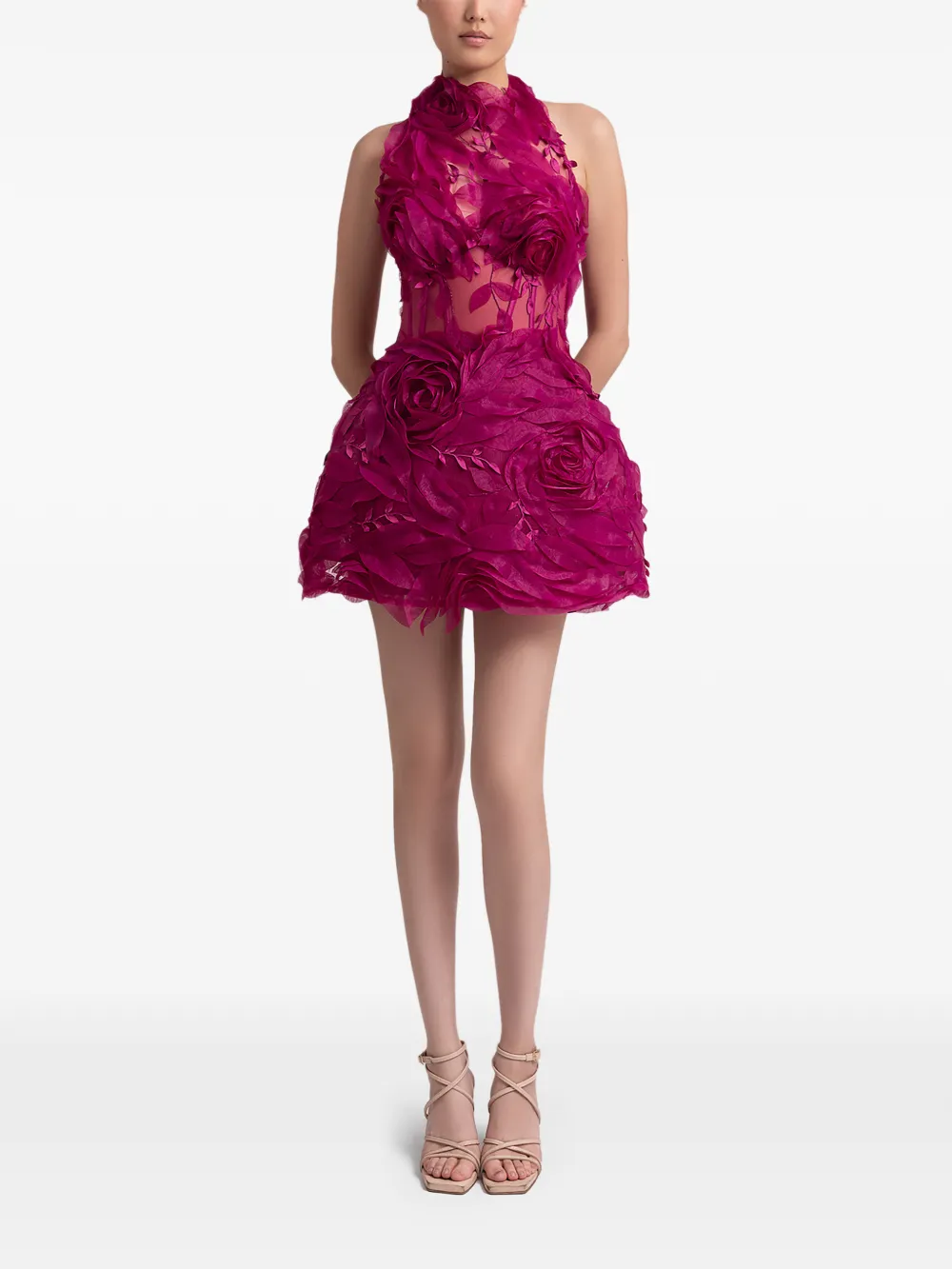 Gemy Maalouf Halterjurk met bloemenpatch Roze