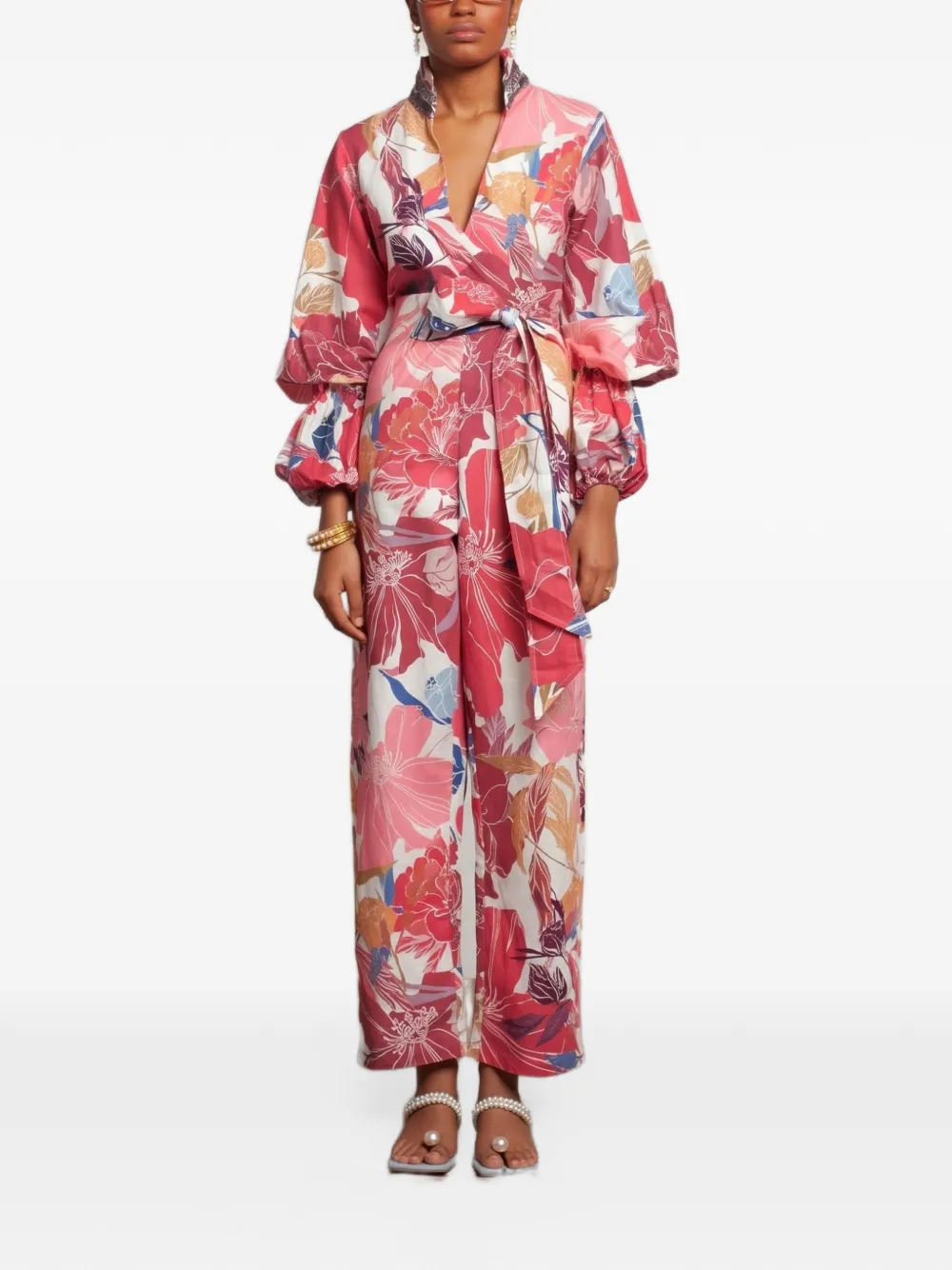 ISLA & WHITE Lorette floral-print silk jumpsuit - Rosa