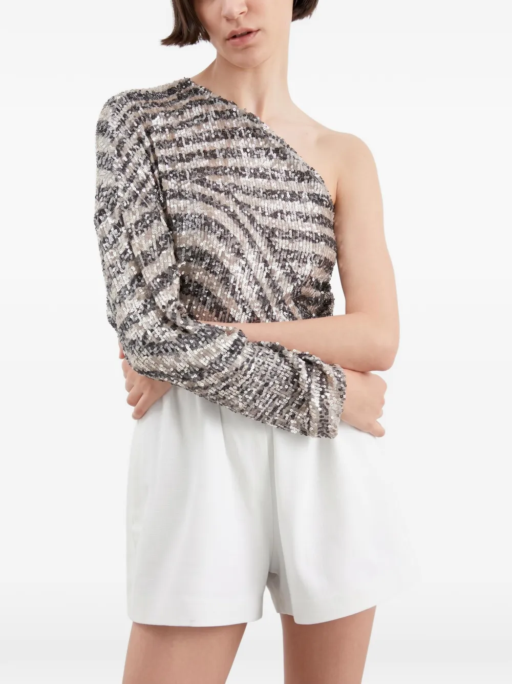 In The Mood For Love sequin-embellished asymmetrical top Zilver