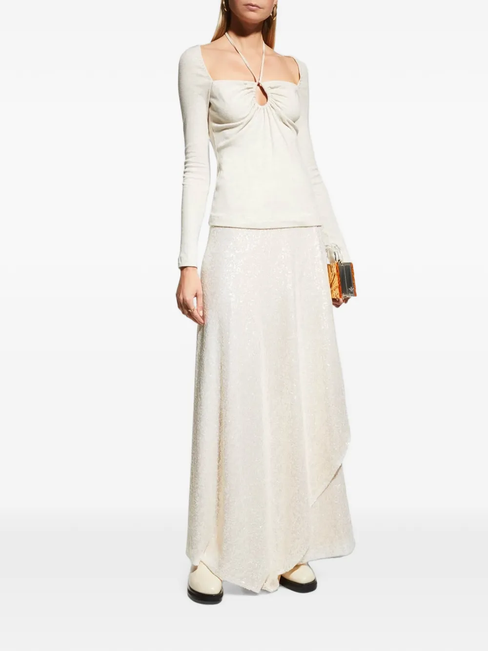 Rosetta Getty Top met trekkoord en ruches en uitgesneden details Beige
