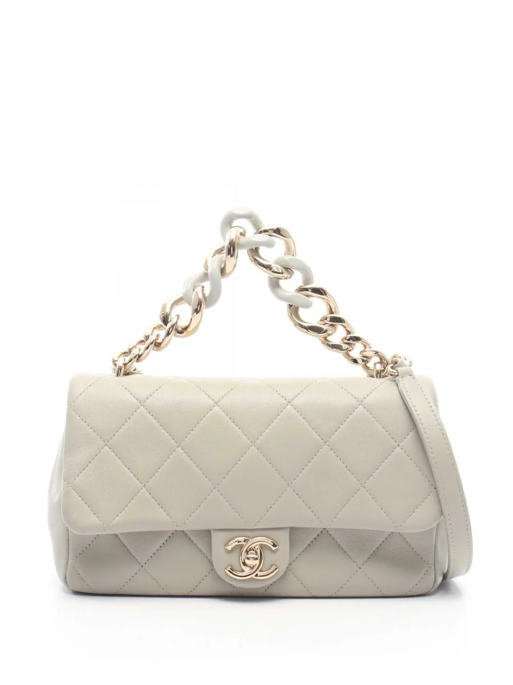 CHANEL Pre-Owned 2021-2026 Small Lambskin Elegant Chain Single Flap satchel - Grigio