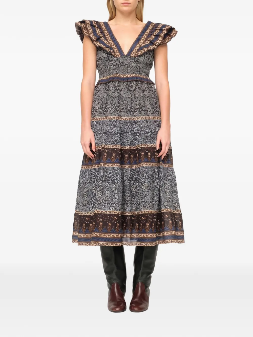 Sea Ivette smocked flutter-sleeve dress - Schwarz