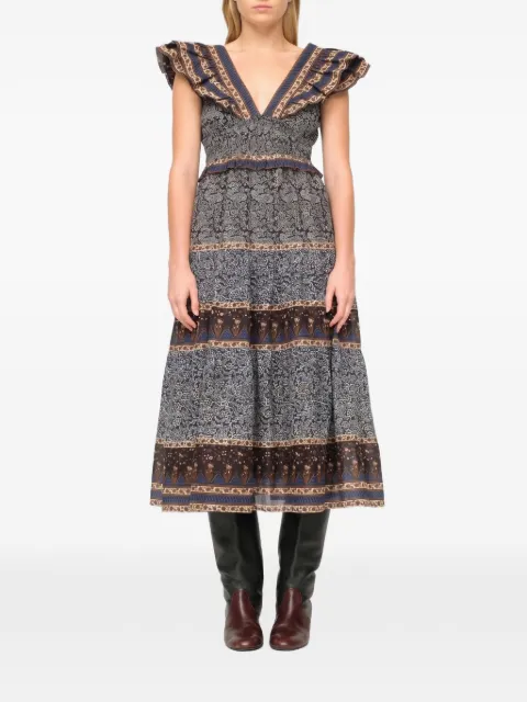 Sea Ivette smocked flutter-sleeve dress