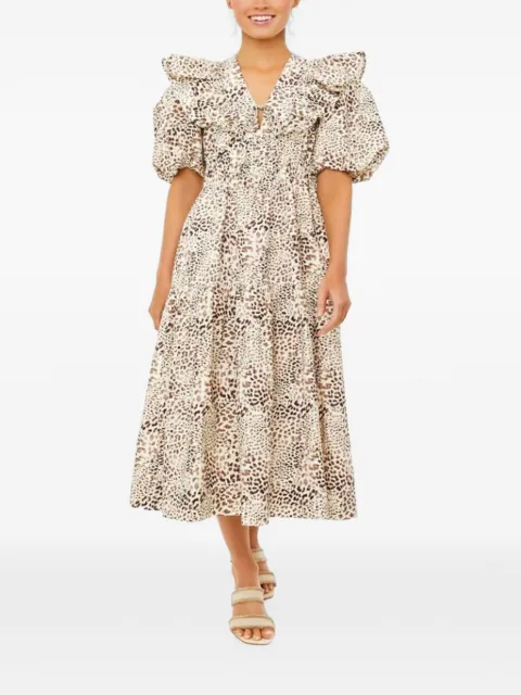 Sea Calla cheetah-print puff-sleeve midi dress