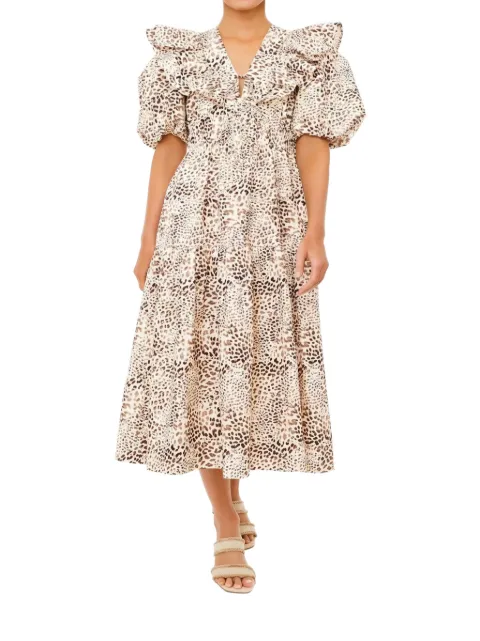 Sea Calla cheetah-print puff-sleeve midi dress
