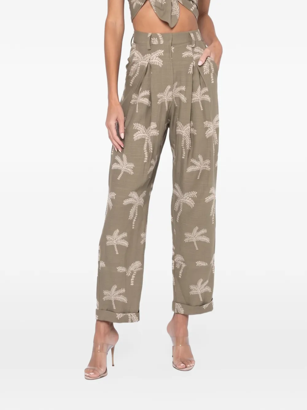 JBQ Palm Kai palm-print trousers Groen