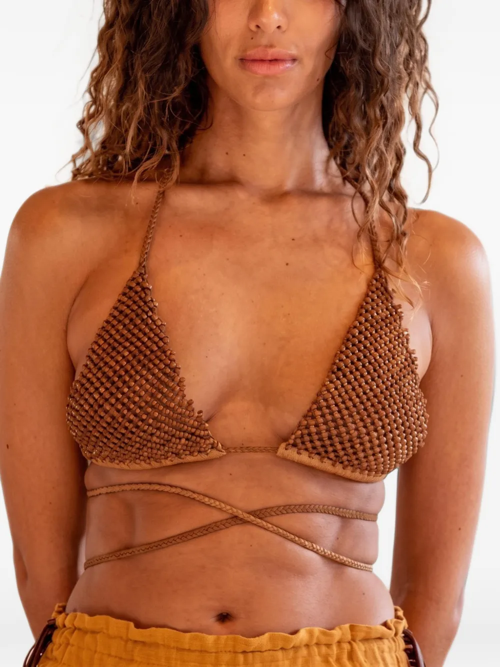 Caravana Matu braided leather bikini top - Braun