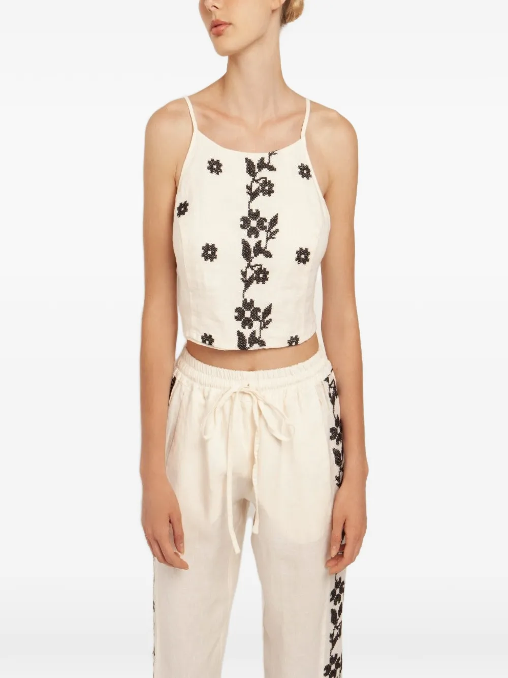 GREEK ARCHAIC KORI embroidered daisy crop top