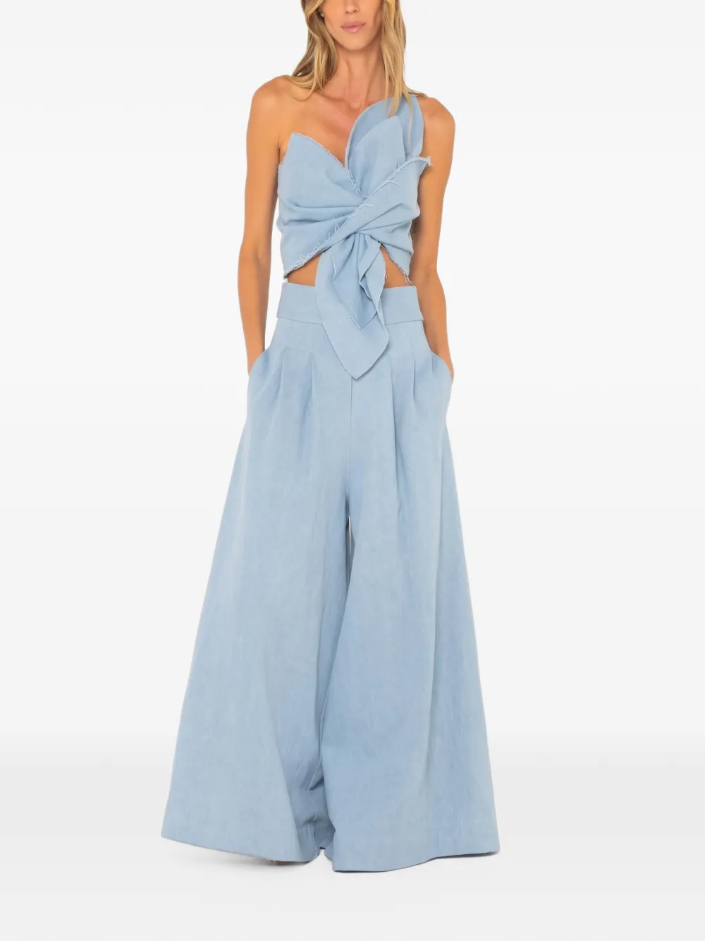 JBQ Logan pleated wide-leg trousers Blauw