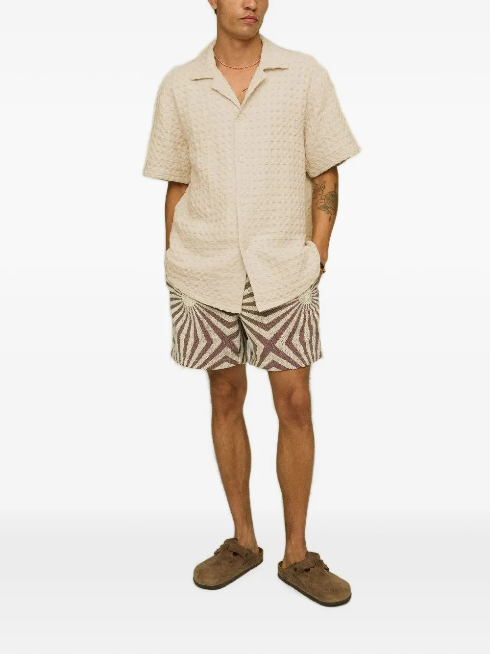 OAS Company Cuba geweven overhemd met wafel-patroon Beige