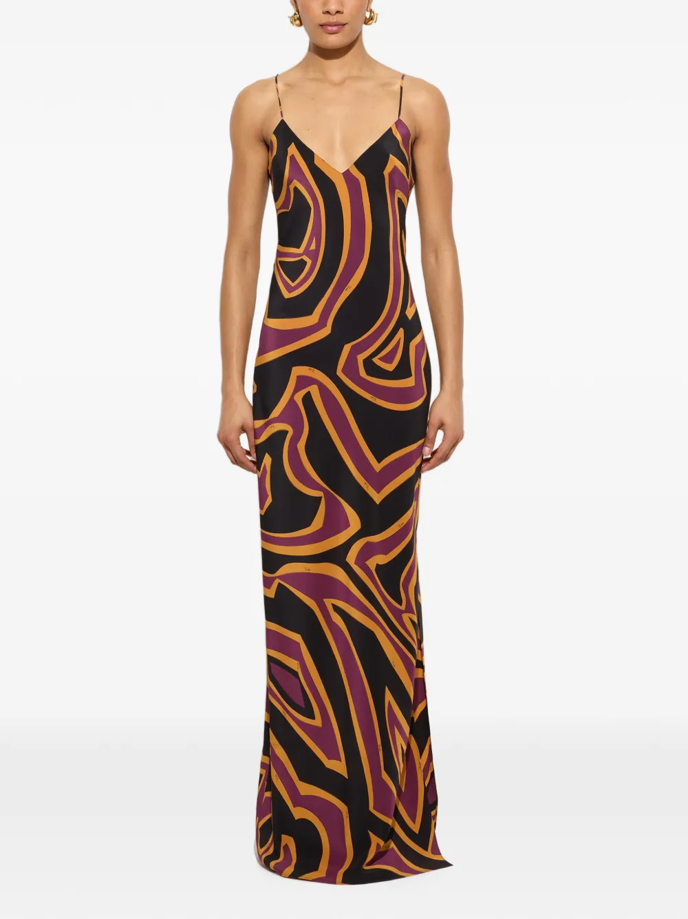 PUCCI Crêpe de chine maxi-jurkmet Labirinto-print Rood