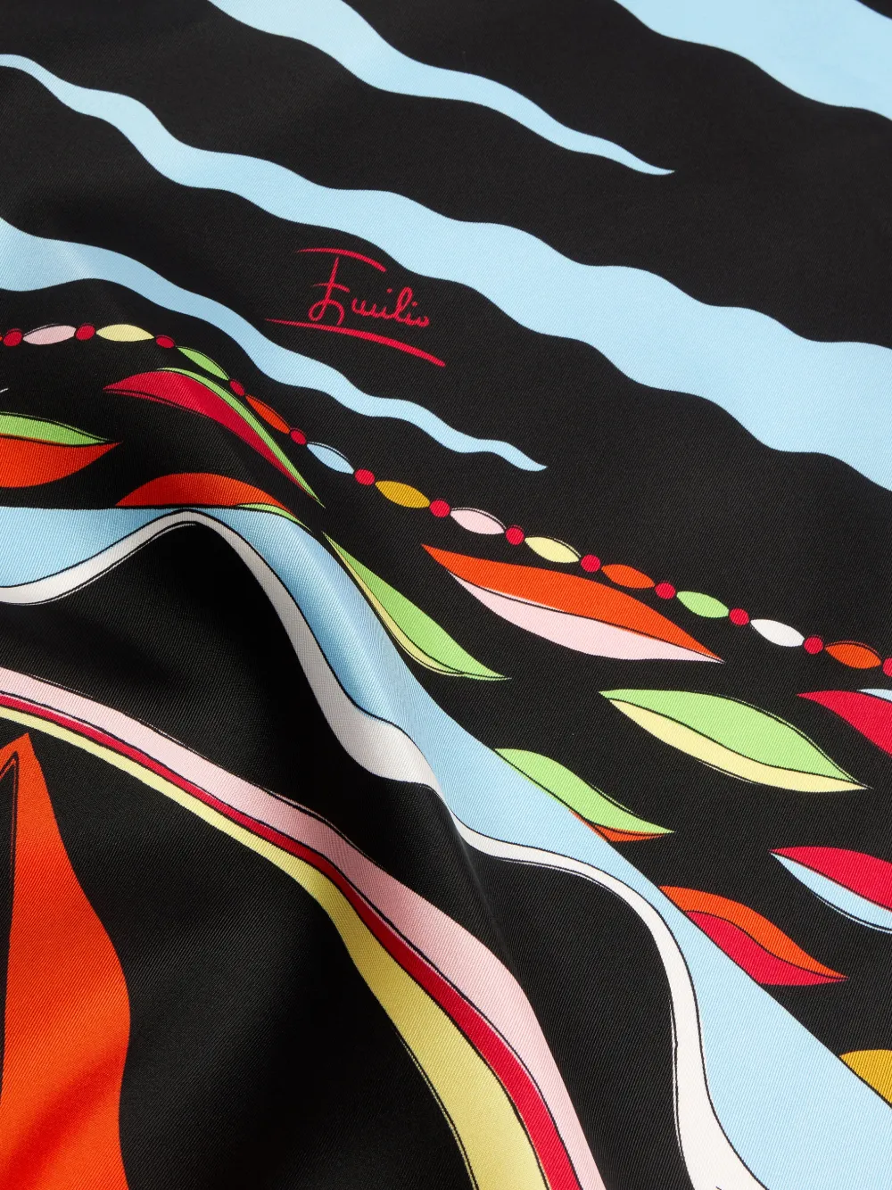 PUCCI Mixed Print Silk Scarf in Black, view 3