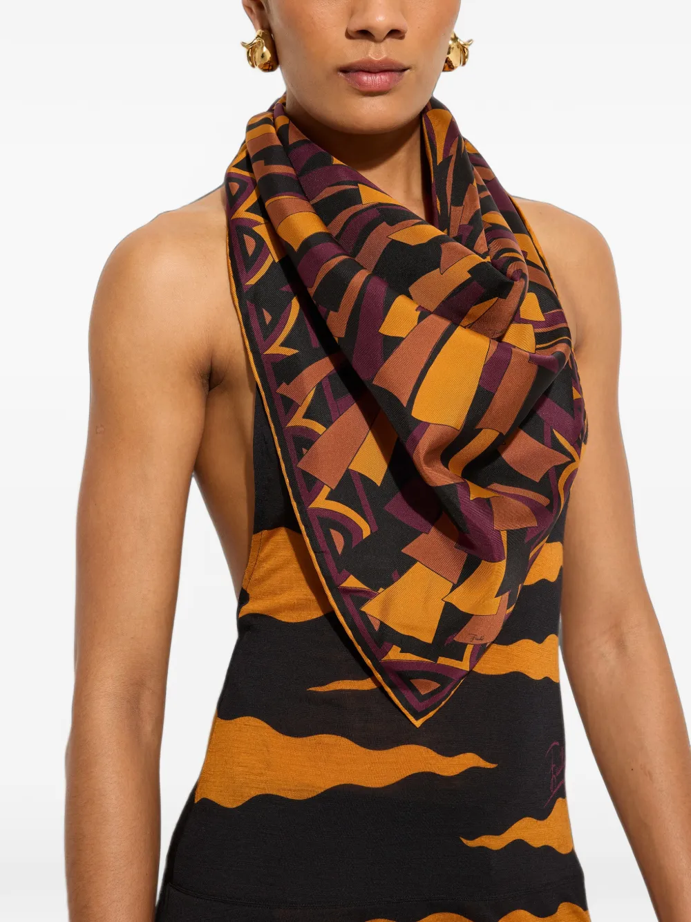 PUCCI Triangel sjaal met Baiadera-print Rood