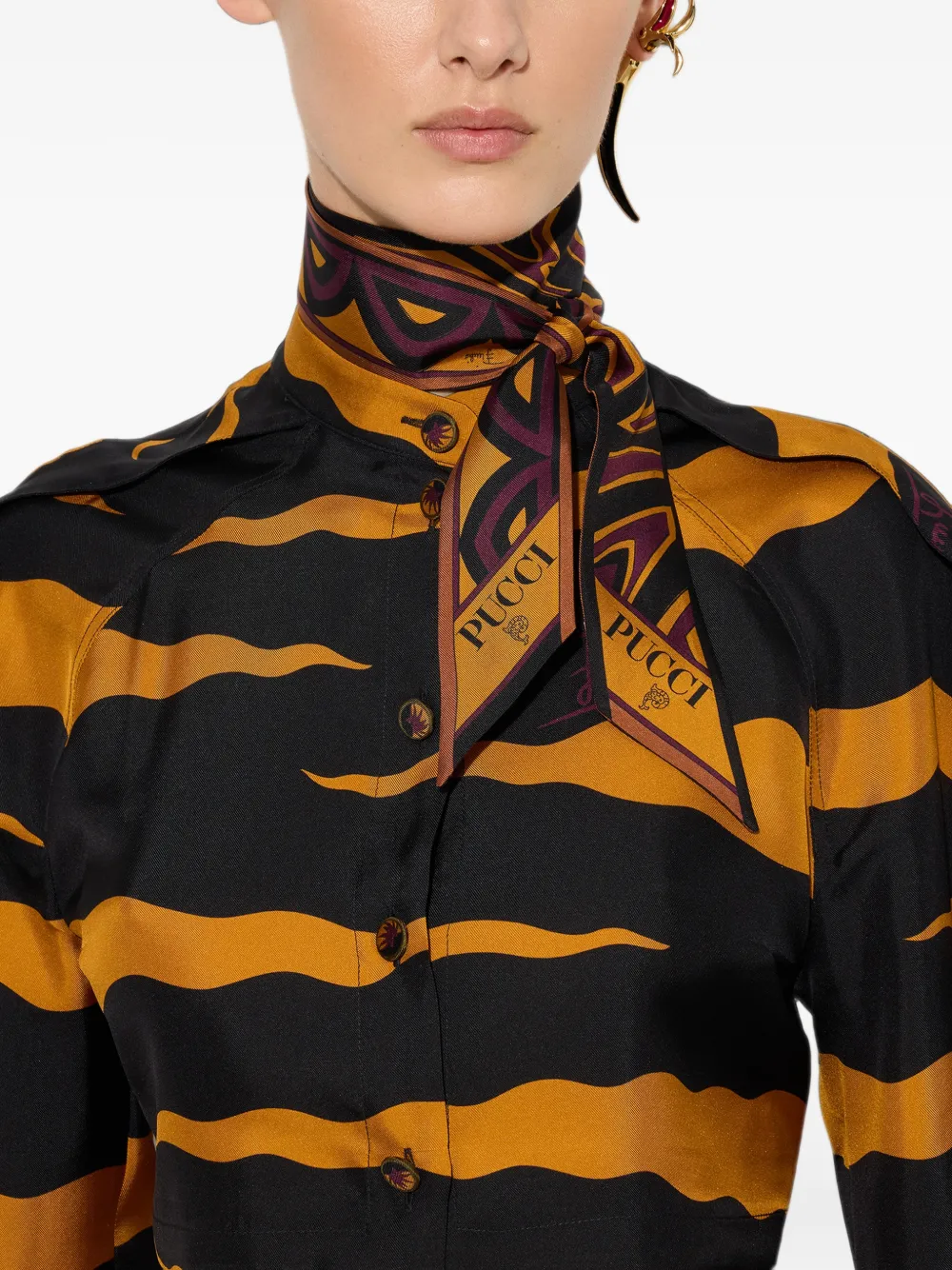 PUCCI Mixed-print Silk Bandeau in Orange, view 4