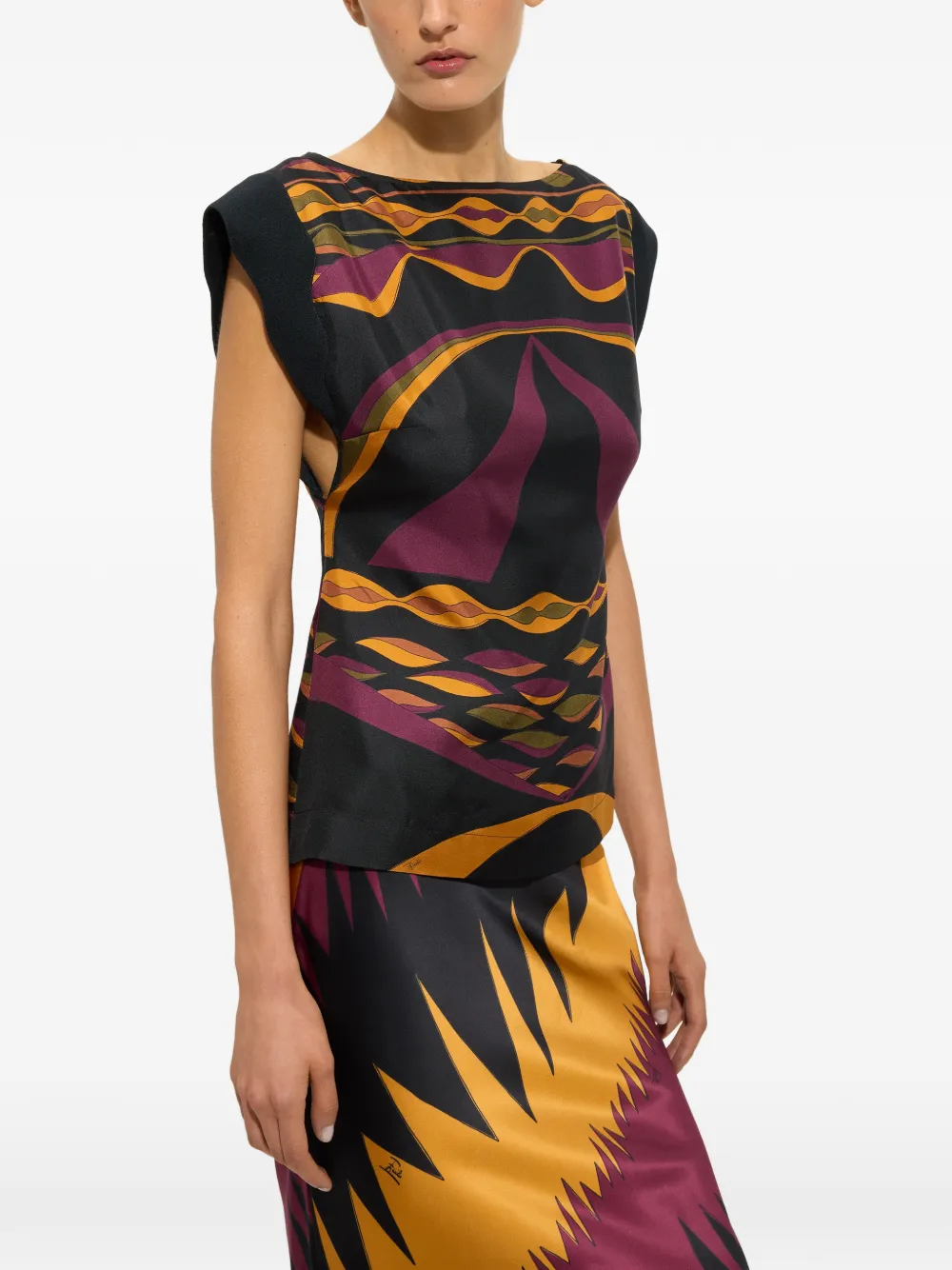PUCCI Zijden top met Dune-print Zwart