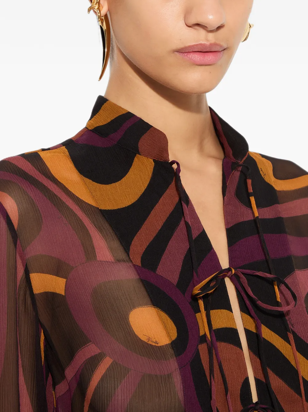 PUCCI Creponne blouse met Marmo-print Zwart