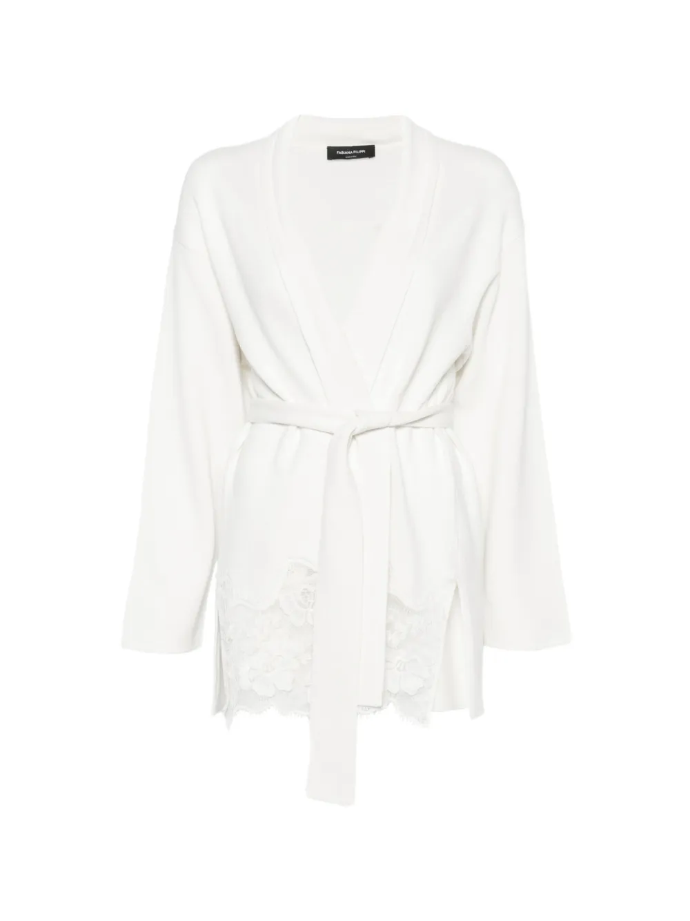 Fabiana Filippi lace-trimmed belted cardigan - White