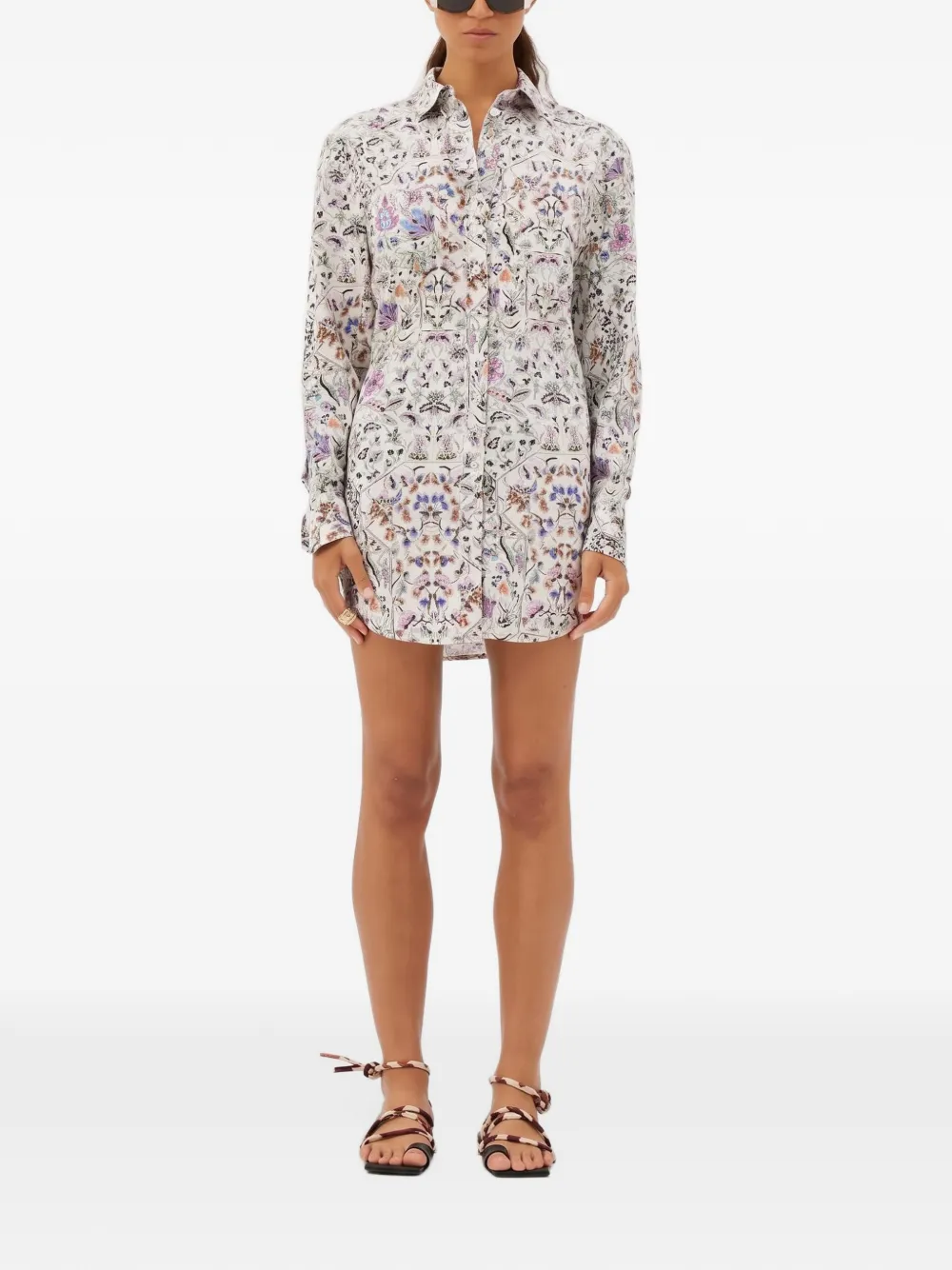 Maria Cher Valongo Rubi mini-blousejurk met bloemen-print Wit