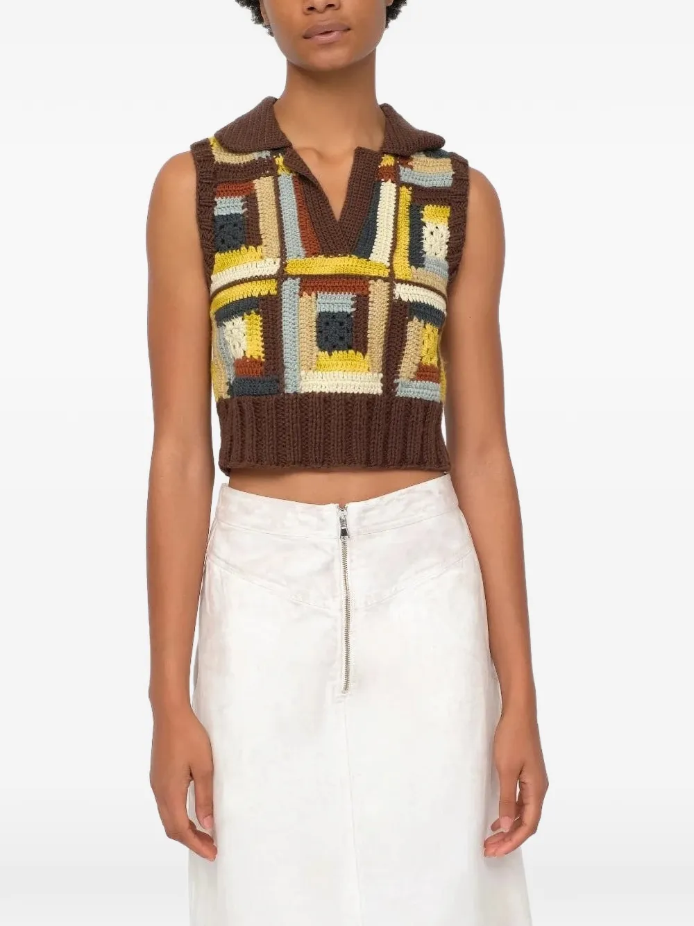 Sea Agnes Crochet Sweater Vest In Brown