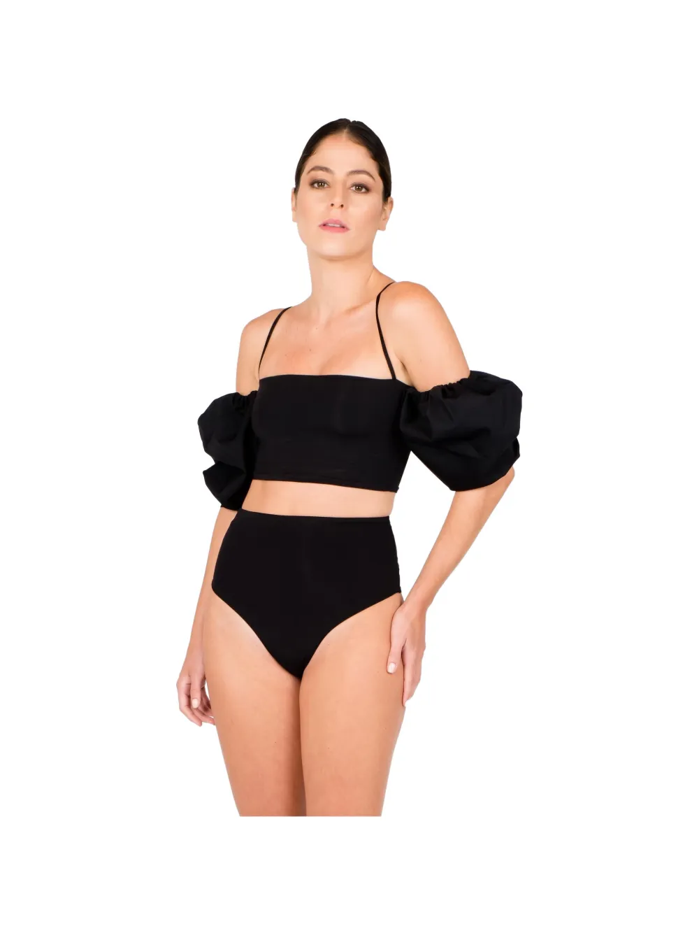 Maygel Coronel Nass Bikini mit Puffärmeln - Schwarz