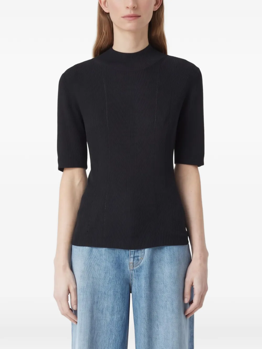 Closed ribbed fine-knit sweater - Braun