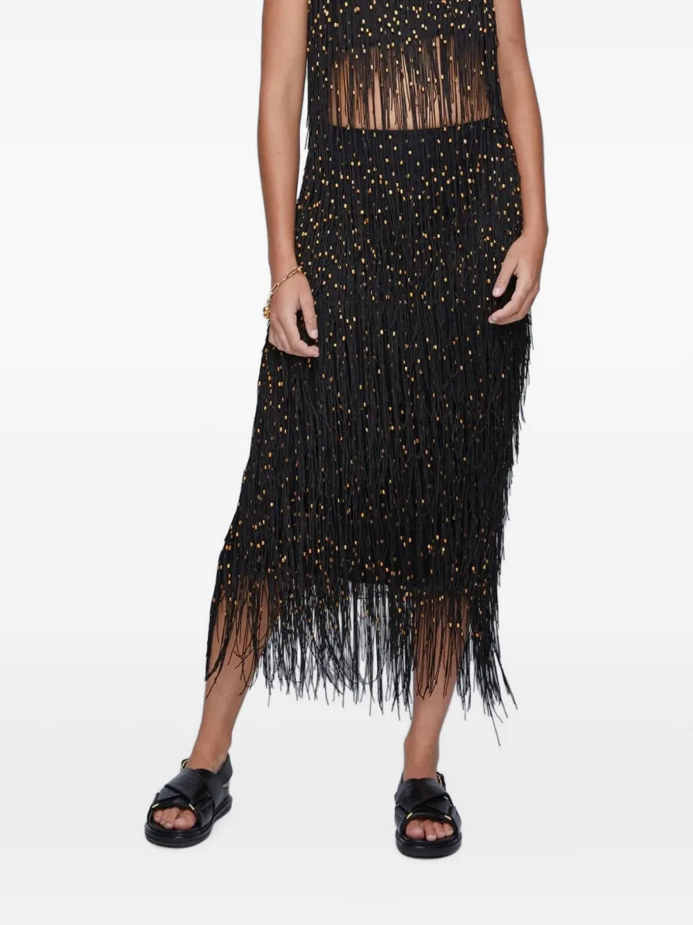Anna Quan Kitty beaded-tassel midi skirt