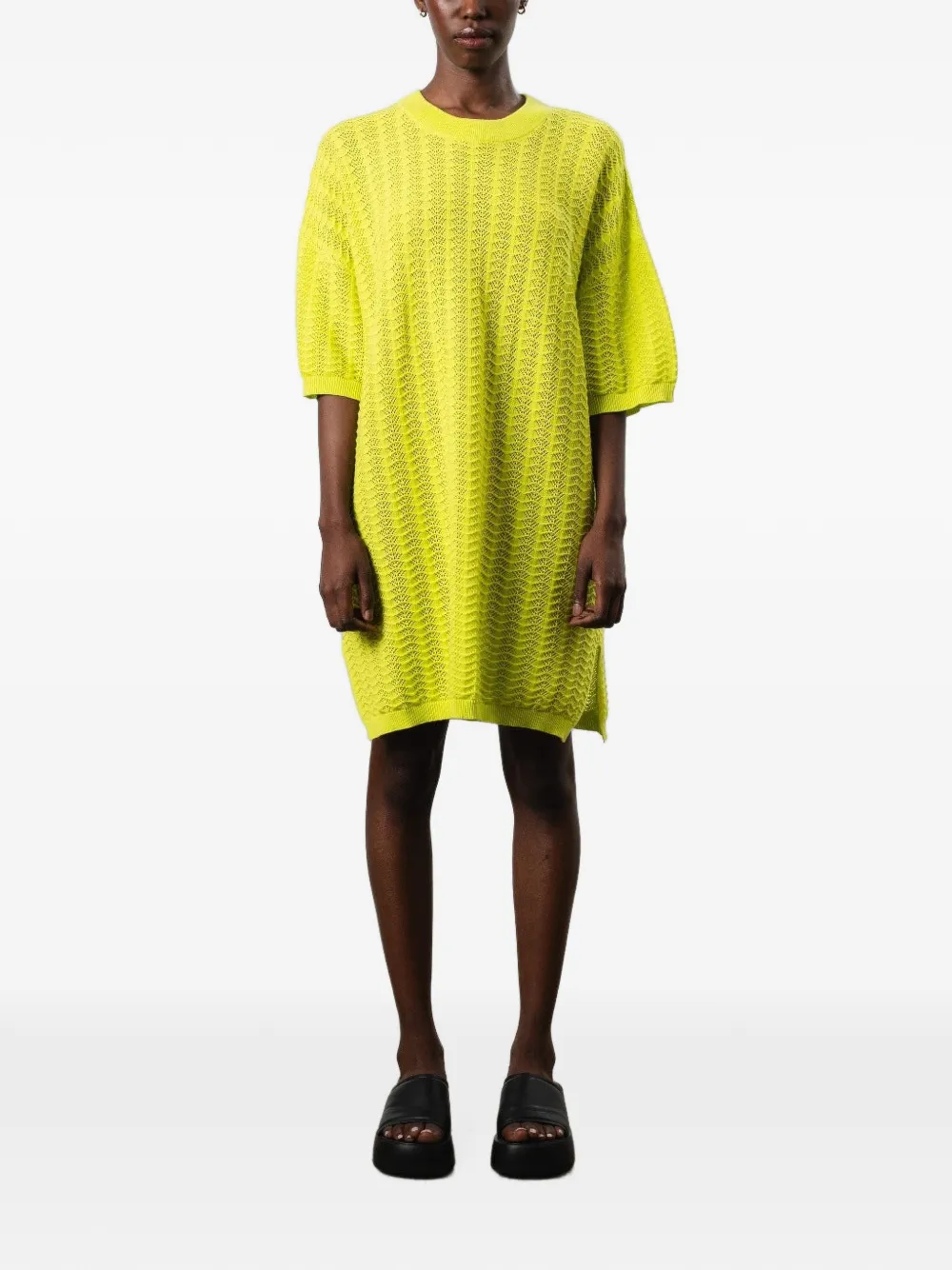 Mr Mittens Bella Lace-knit T-shirt Mini Dress In Yellow