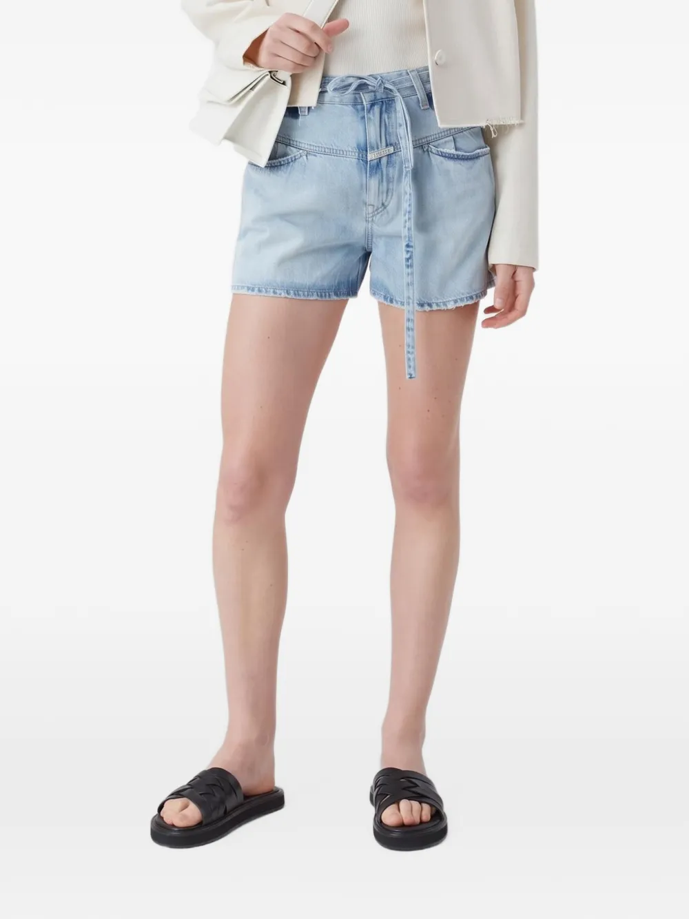Closed Jocy belt-tie denim shorts Blauw