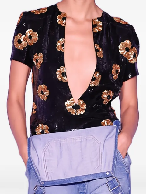Brandon Maxwell Kiera sequin-embellished floral-print top