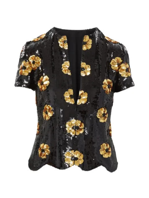 Brandon Maxwell Kiera sequin-embellished floral-print top
