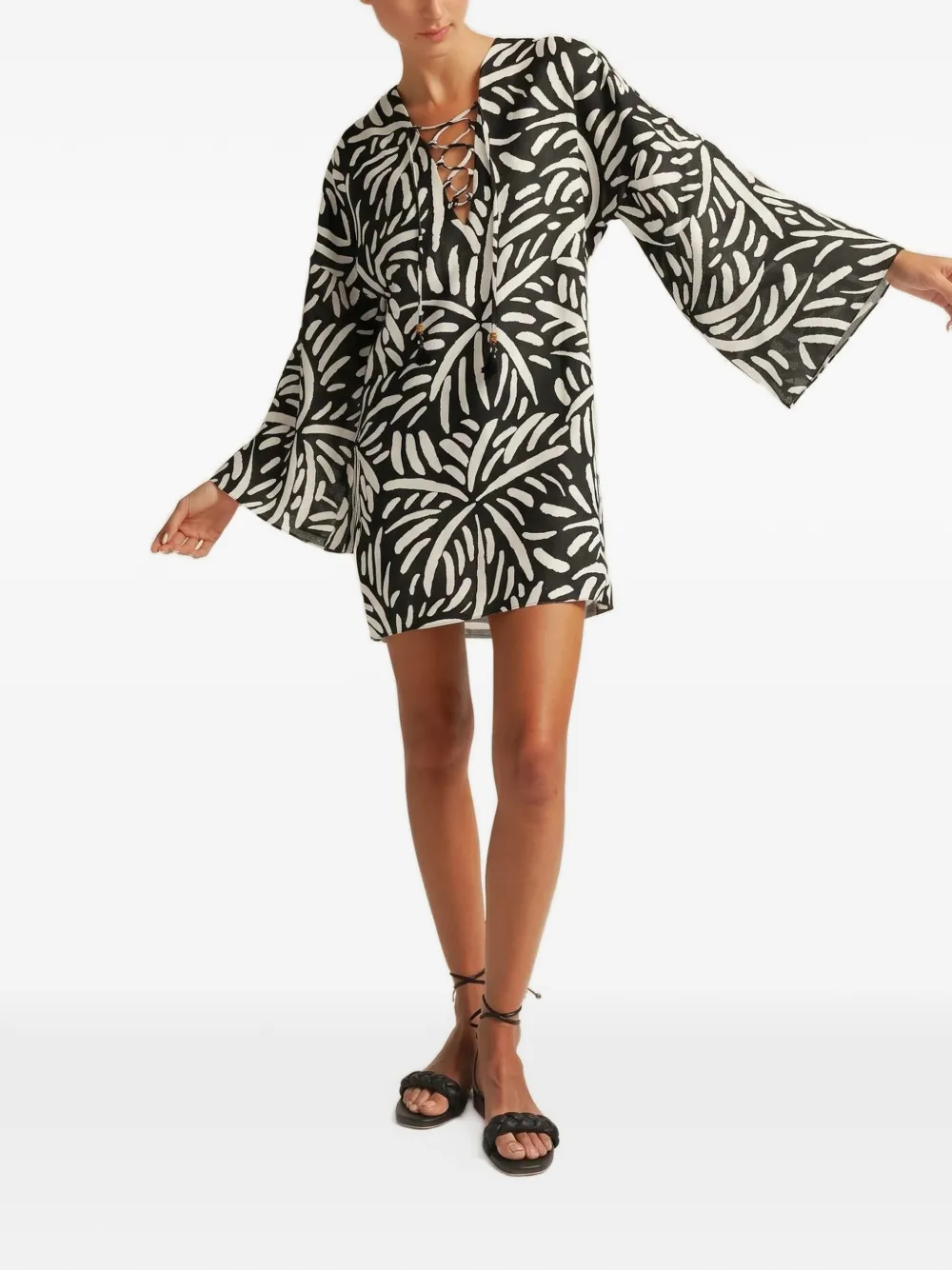 Cala de la Cruz Turin palm-print linen mini dress - Schwarz