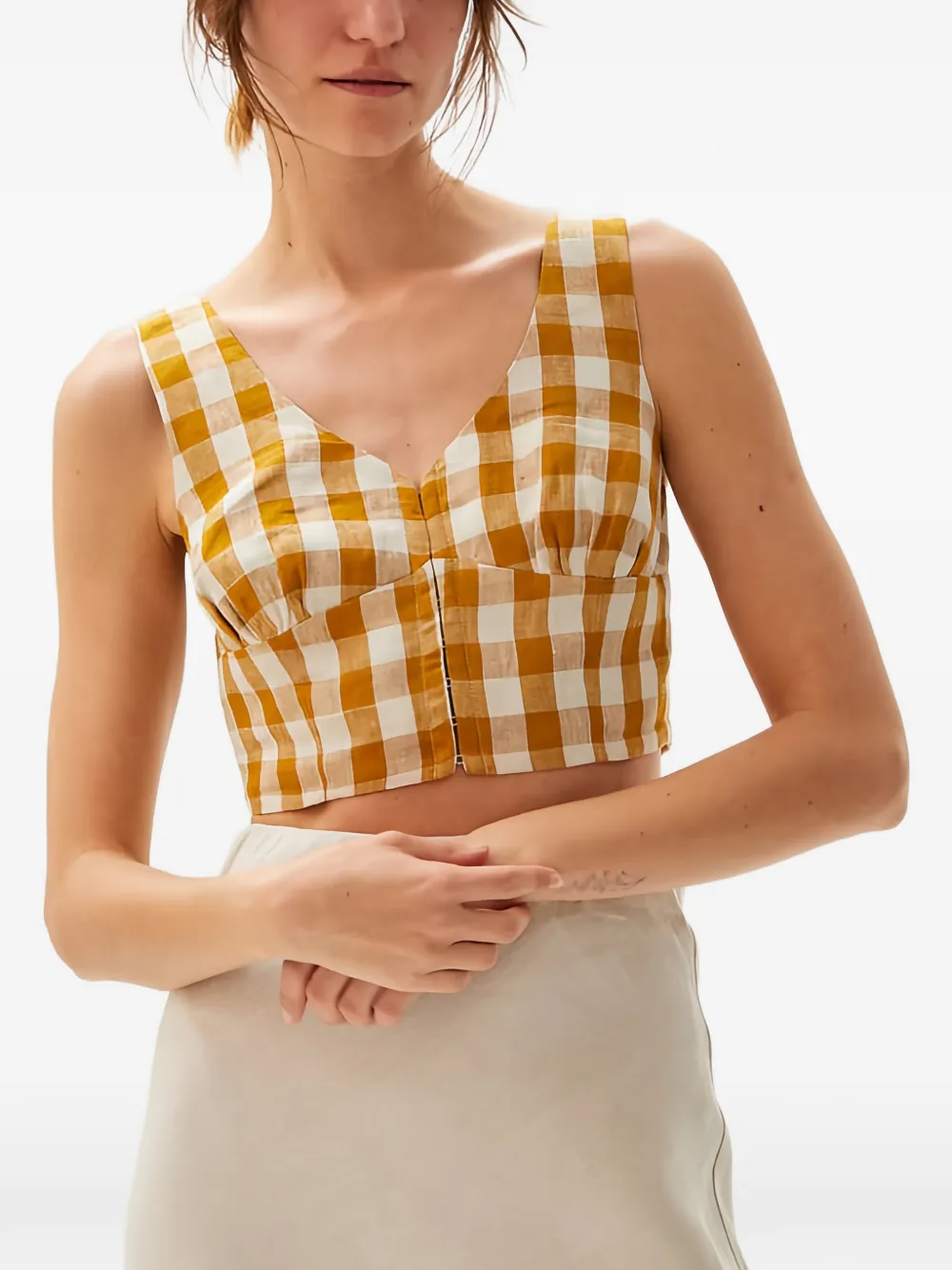 casa raki Bruna gingham linen top