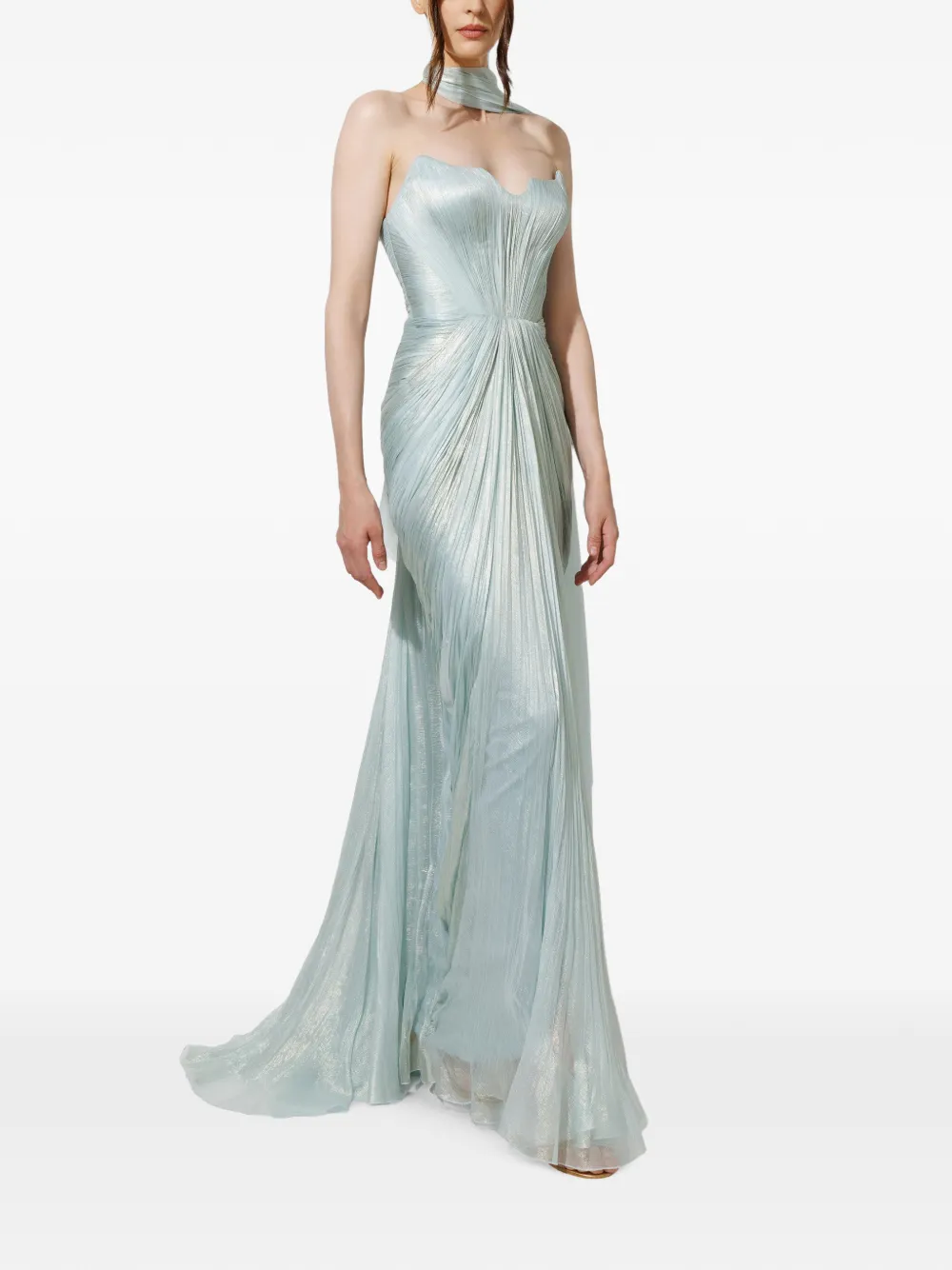 Iris Serban Shany metallic zijden maxi-jurk Blauw