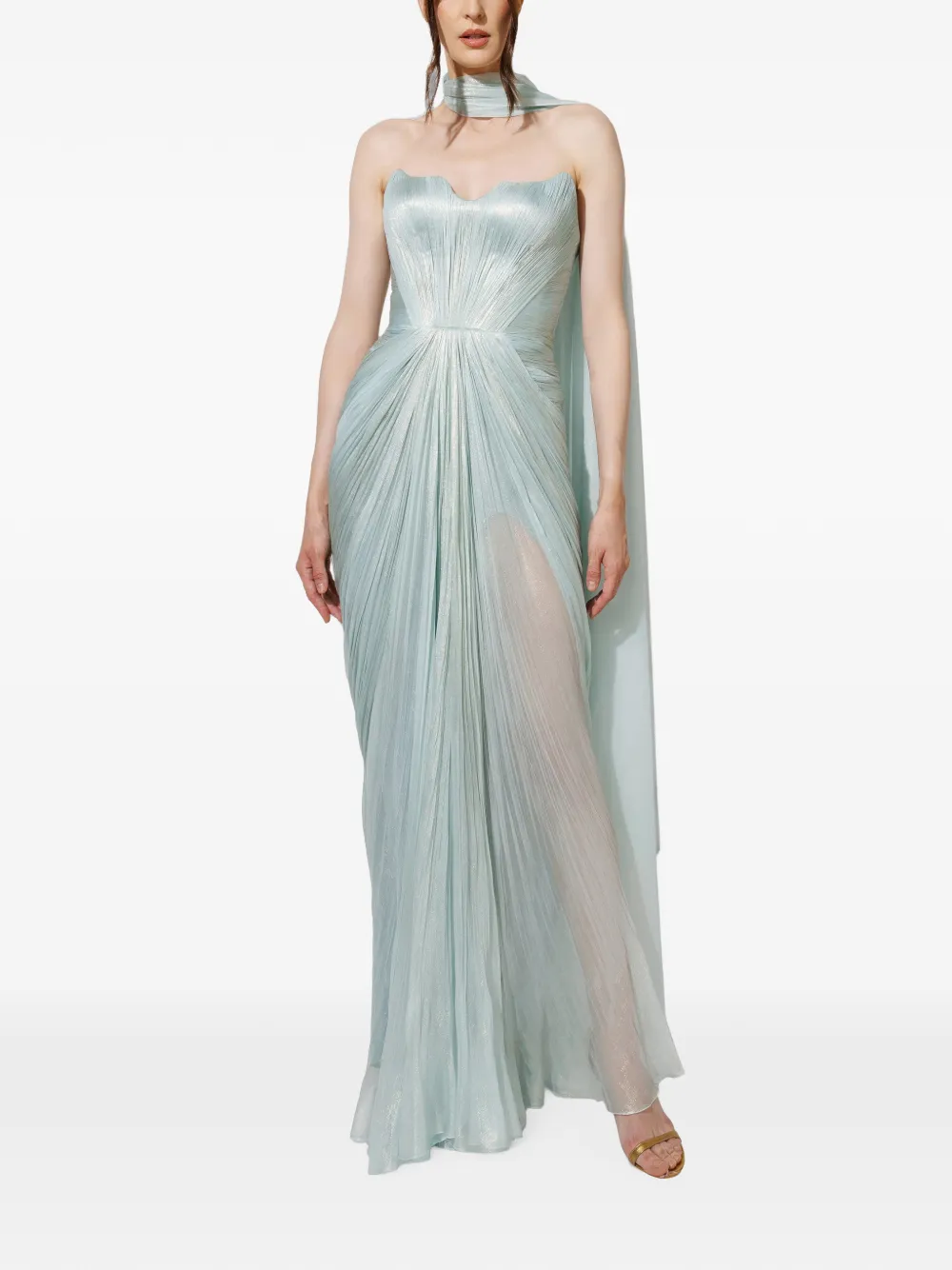 Iris Serban Shany metallic zijden maxi-jurk Blauw