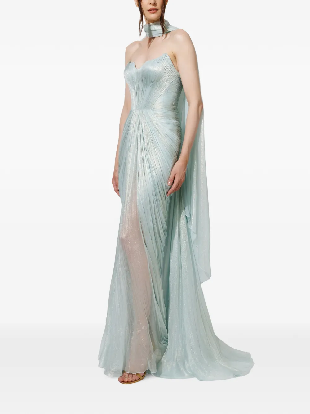 Iris Serban Shany metallic zijden maxi-jurk Blauw