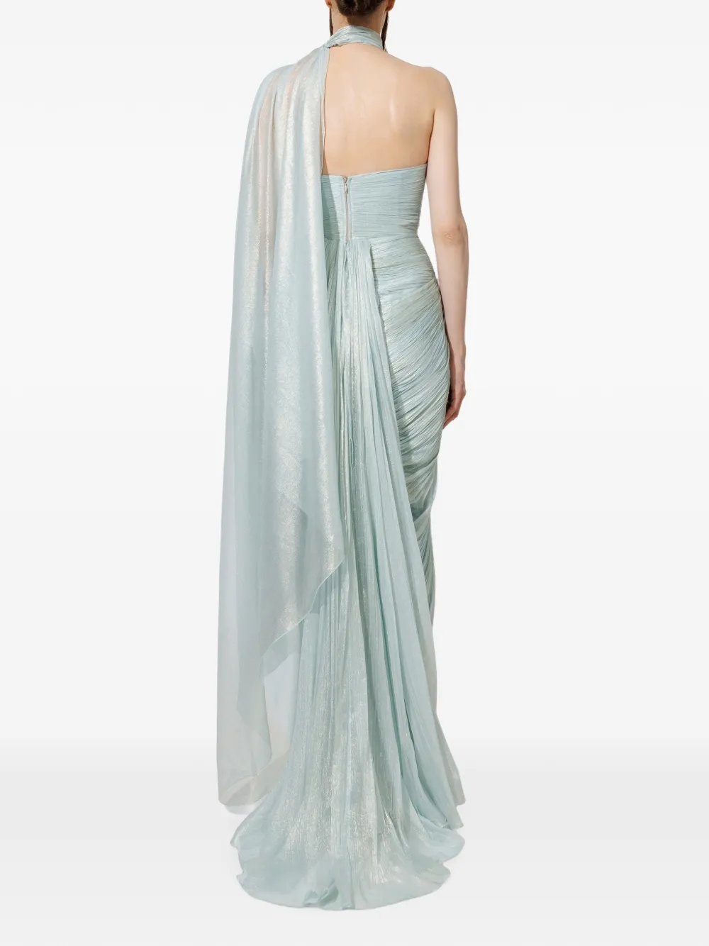 Iris Serban Shany metallic zijden maxi-jurk Blauw