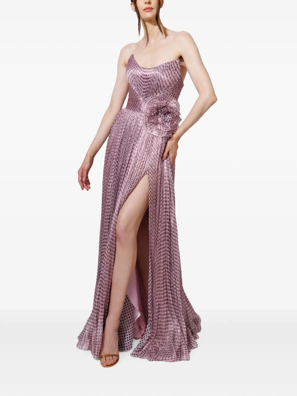 Iris Serban Geplooide maxi-jurk met stippen Roze