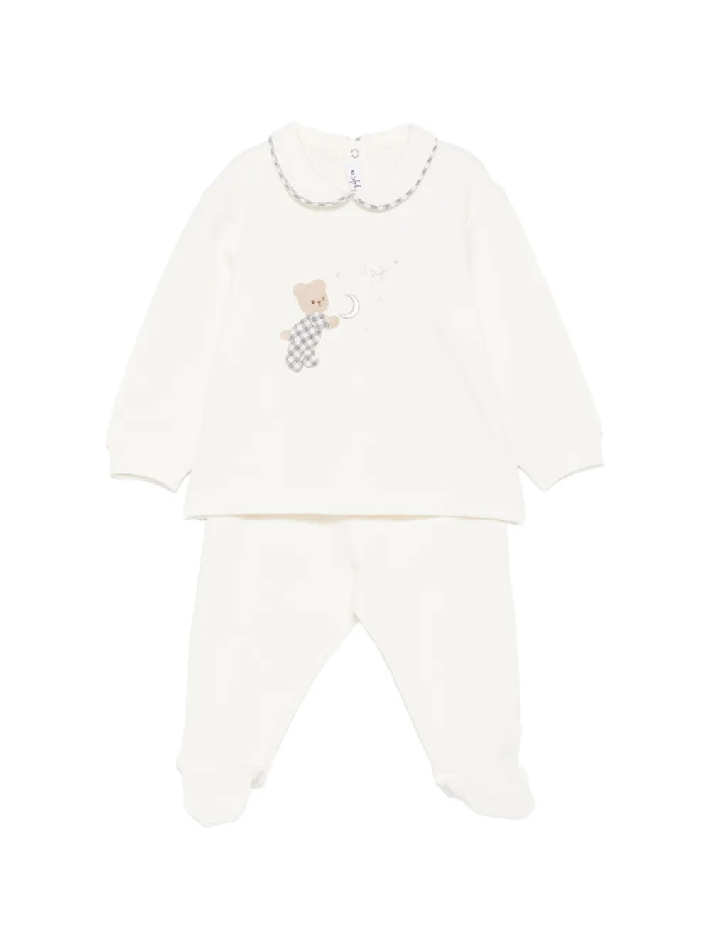 Il Gufo bear-motif Peter Pan-collar trousers set Wit