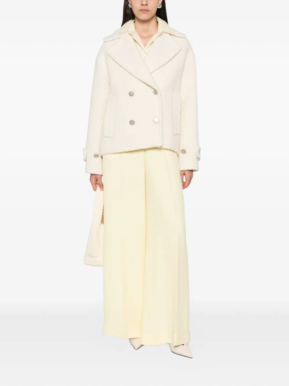Tagliatore Sheila bouclé jas met dubbele rij knopen Beige