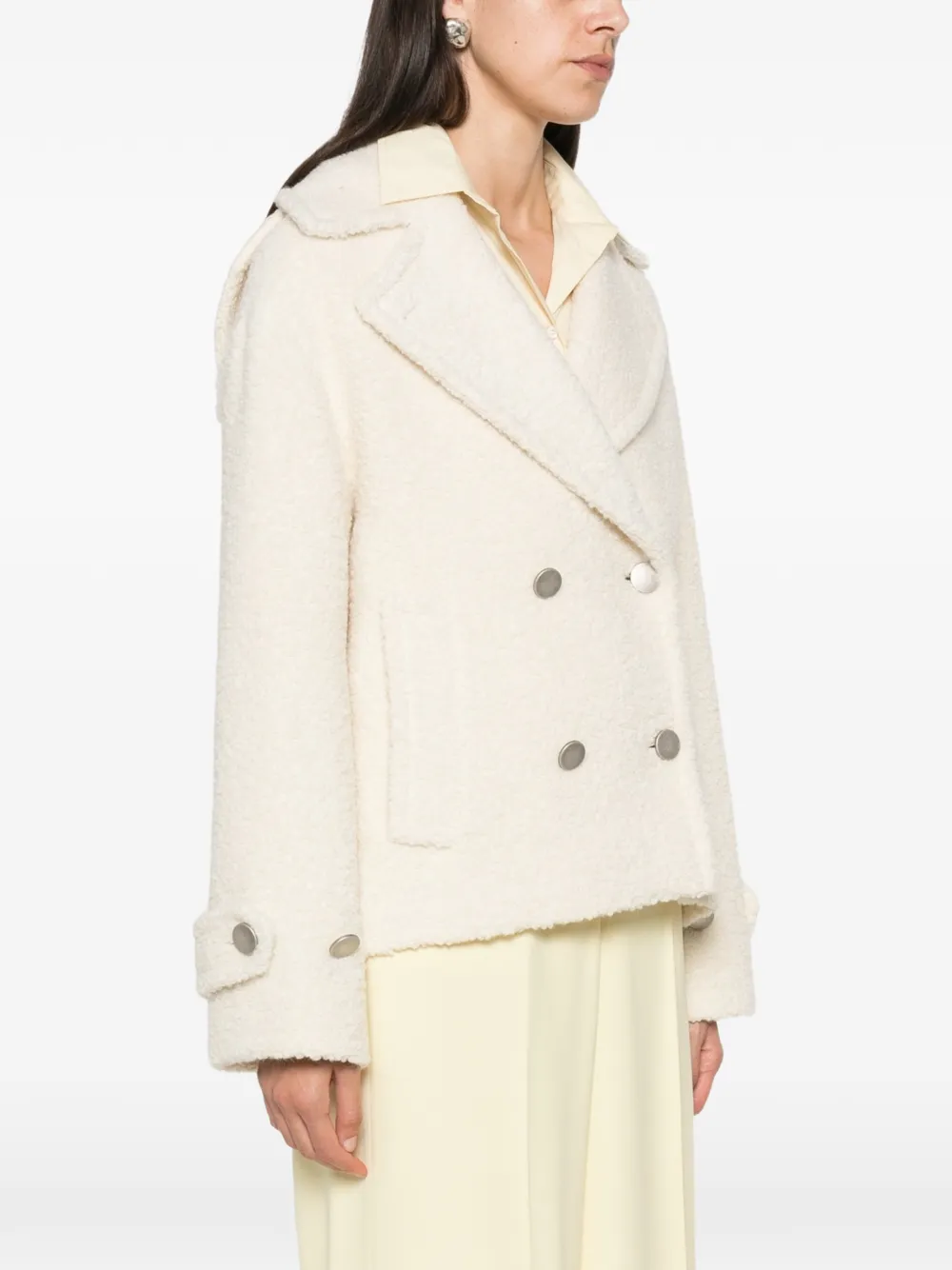 Tagliatore Sheila bouclé jas met dubbele rij knopen Beige