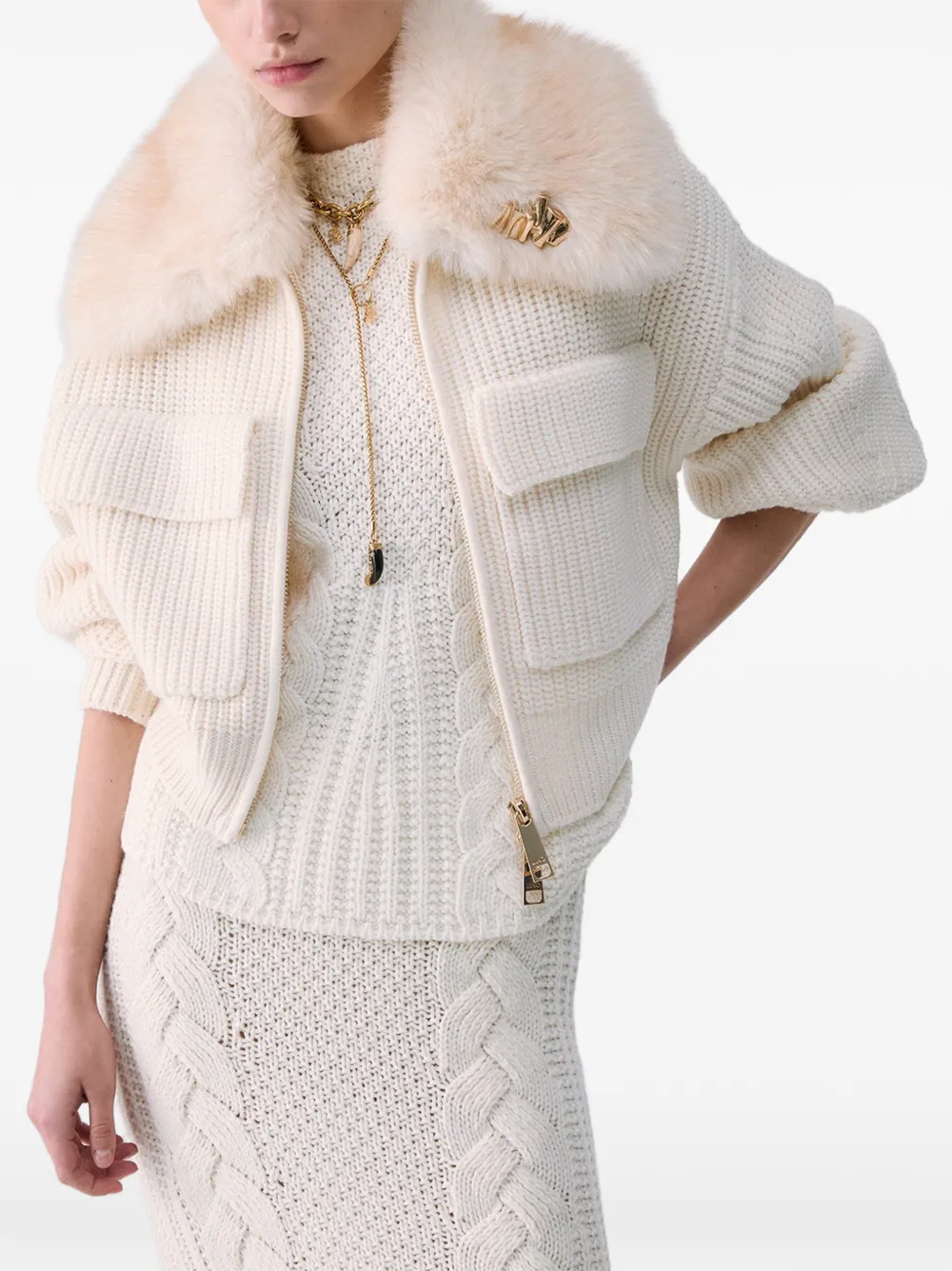 LIU JO Wollen bomberjack met teddykraag Beige