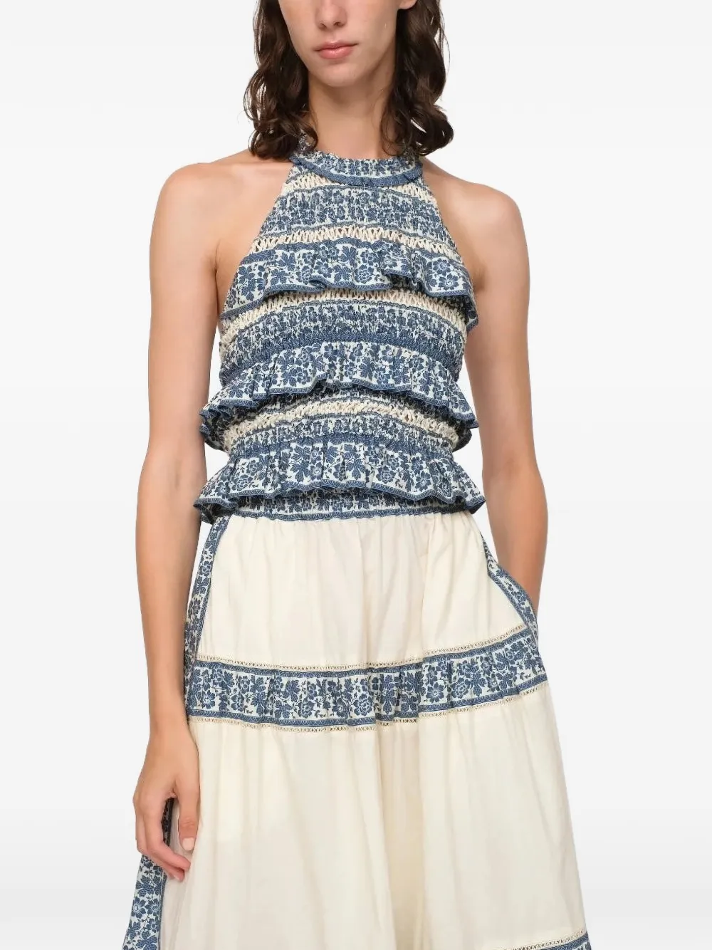 Sea Arlo Floral-print Ruffled Top In Neutrals