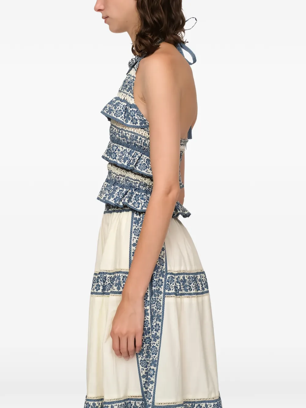 Sea Arlo top met bloemenprint en ruches Beige