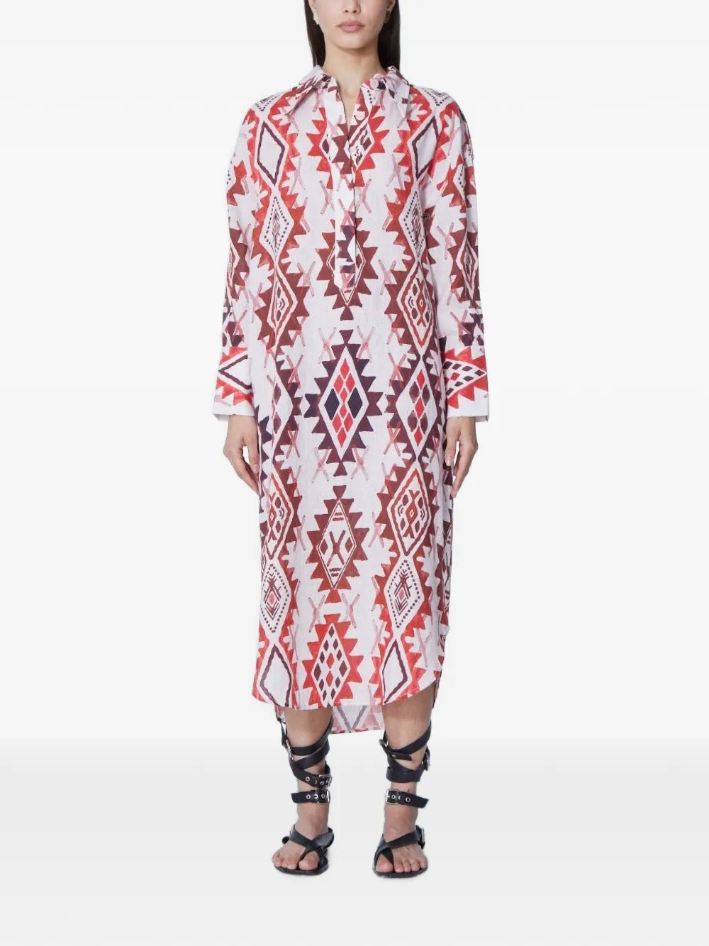 Maria Cher Ortiz Delci midi-blousejurk met geometrische print Wit