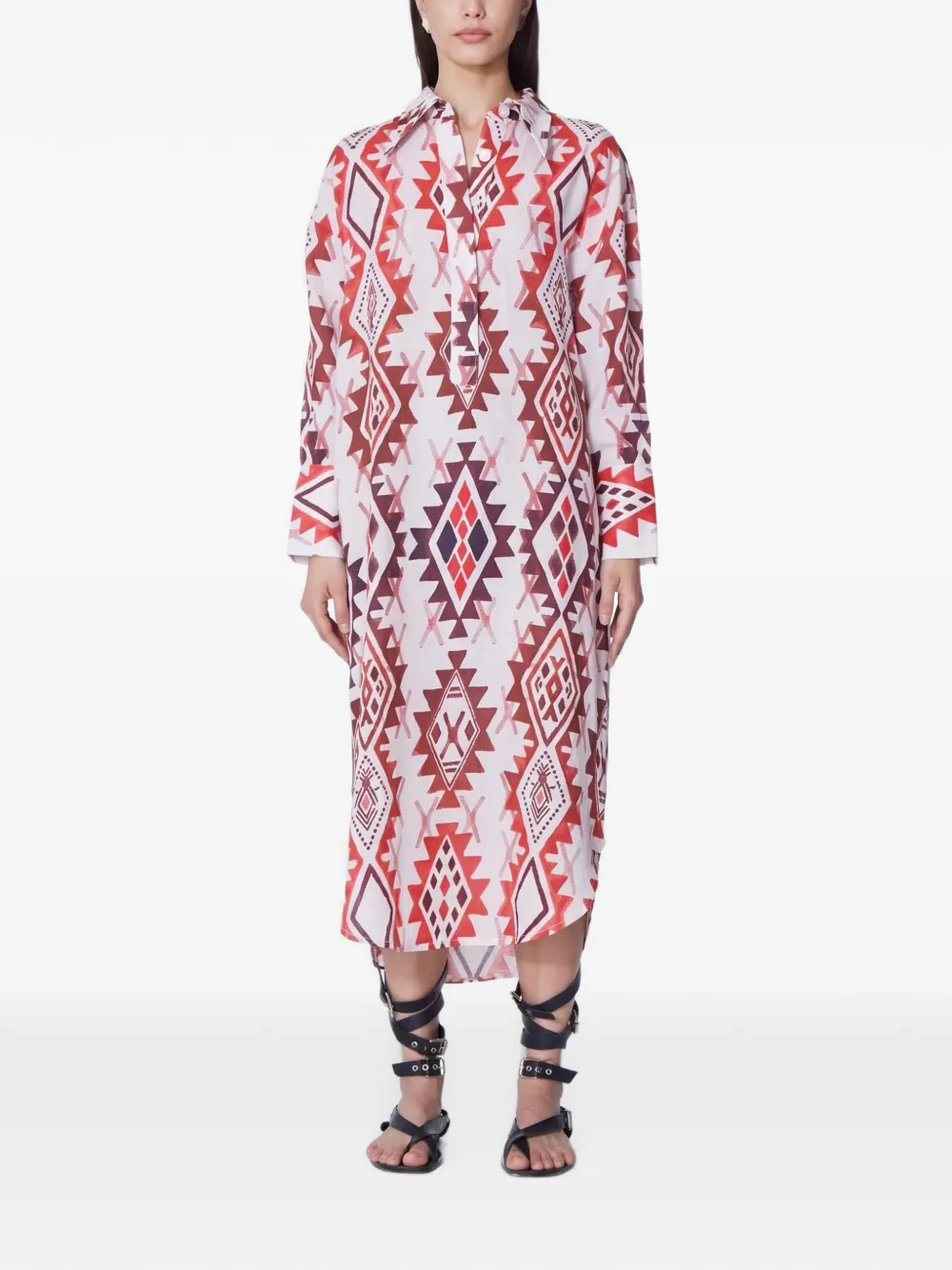 Maria Cher Ortiz Delci midi-blousejurk met geometrische print Wit