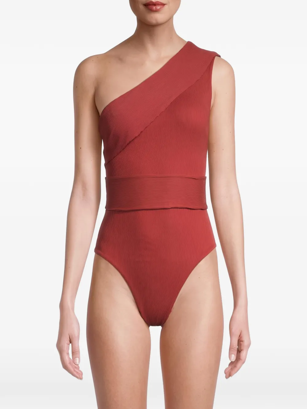 Haight Maria ribbed one-shoulder swimsuit Rood