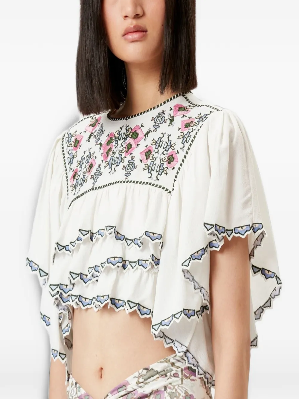 ISABEL MARANT Sana blouse met borduurwerk en ruches Wit